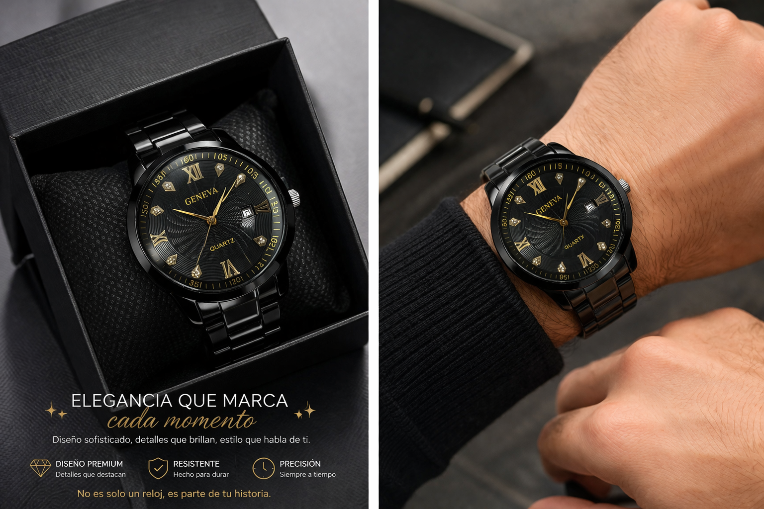⌚ Reloj Elegante con Detalles Dorados – Estilo y Sofisticación en tu Muñeca 🖤✨