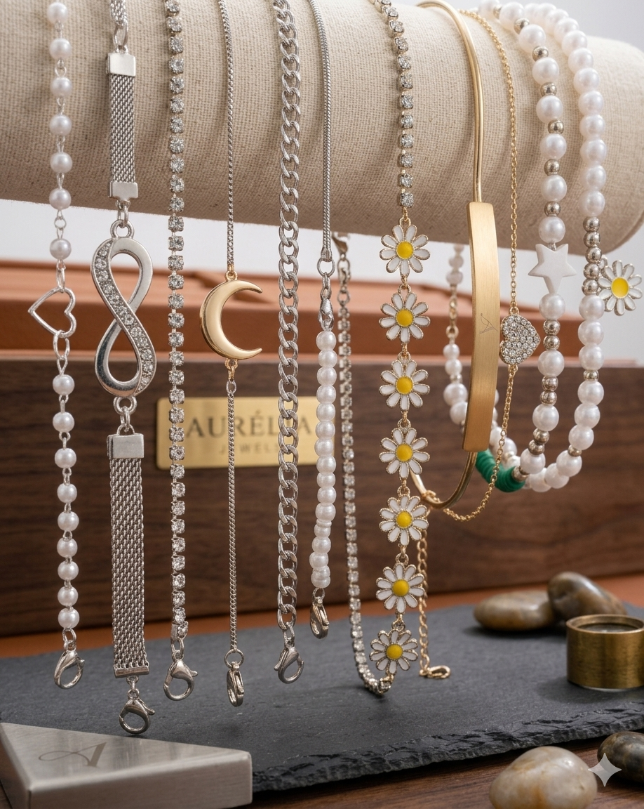 ✨ 12 Pulseras de Margaritas y Corazones ☀️❤️ ¡Perlas y mucho brillo para tu día a día!
