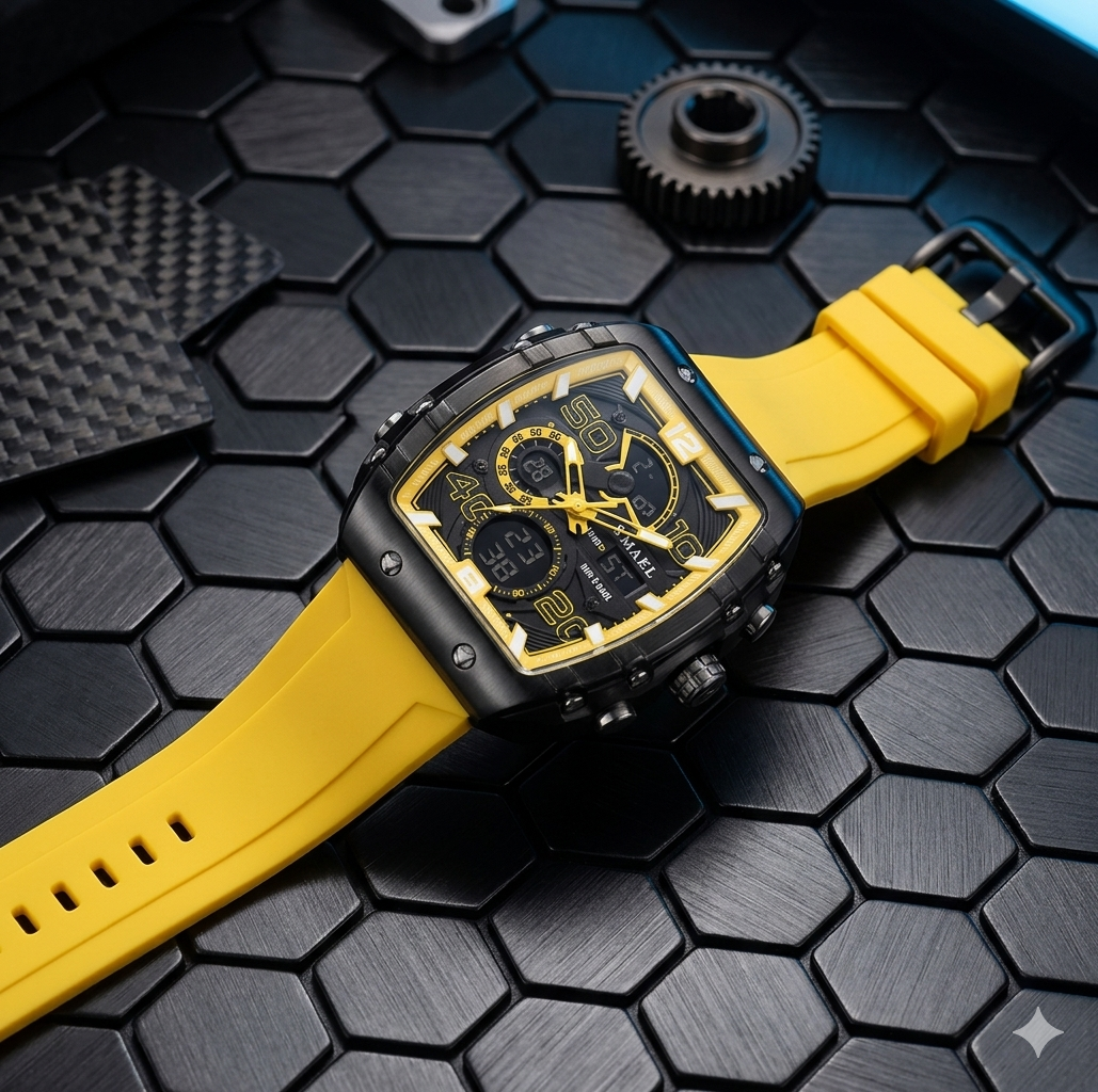 Reloj Electrónico SMAEL Amarillo - Moda Cuadrada para Hombre